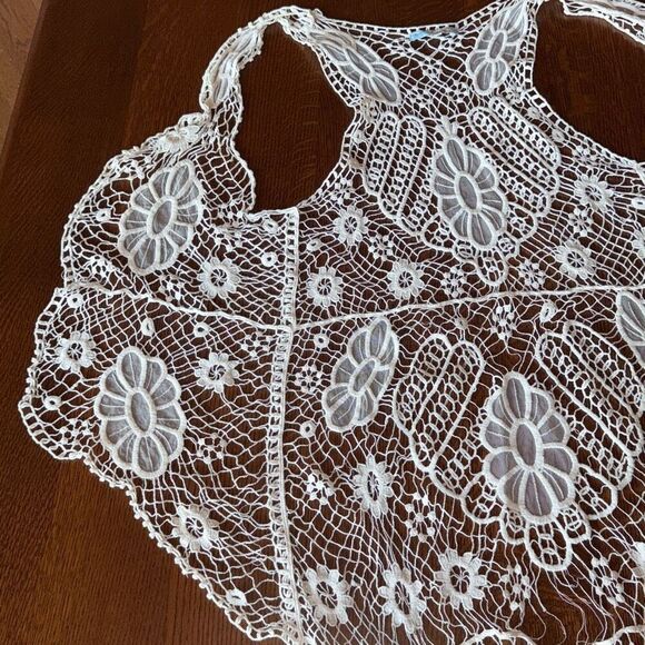 Vintage Cecico White Boho Sleeveless Lace Duster Size Medium - Picture 11 of 16